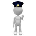 Policeman stopping traffic with raised hand - cartoon character - 3D illustration