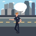 policeman talking city street Royalty Free Stock Photo