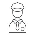 Policeman thin line icon, police and person, police officer sign, vector graphics, a linear pattern on a white