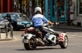 Policeman three-wheeled motorcycle Royalty Free Stock Photo