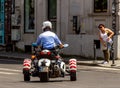 Policeman three-wheeled motorcycle Royalty Free Stock Photo