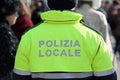 Policeman with uniform and the text POLIZIA LOCALE that means Lo Royalty Free Stock Photo