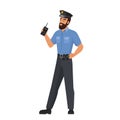 Policeman with walkie talkie radio