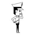 Policeman working avatar cartoon character in black and white