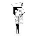 Policeman working avatar cartoon character in black and white