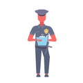 Policeman writing report man wearing cop uniform police officer male cartoon character full length flat isolated