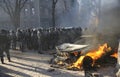 Policemen Berkut unit attacking protesters on Institutskaya street. Revolution of Dignity, the first street clashes