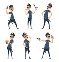 Policemen in different action poses. Security mens in cartoon style Royalty Free Stock Photo