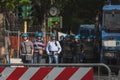Policemen follow Mayday parade in Milan, Italy