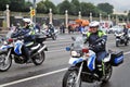 Policemen on motorbikes. First Moscow Parade of City Transport Royalty Free Stock Photo