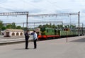 Policemen on the platform apron in Bryansk. Royalty Free Stock Photo