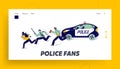 Policemen Pursuit Robber on Duty Landing Page Template. Police Officer Characters at Catching Up Thieves in Mask