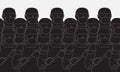 A group of uniformed policemen with truncheons stand in tight rows. Vector seamless horizontal pattern.