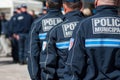 policemen standing on the main place during the Thirtieth anniversary ceremony of the creation of the municipal police