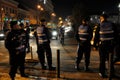 Policemen during a street riot