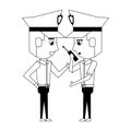 Policemen working avatar cartoon character in black and white