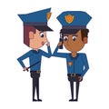 Policemen working avatar cartoon character blue lines