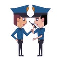 Policemen working avatar cartoon character blue lines