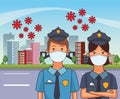 Polices couple workers profession using face masks Royalty Free Stock Photo