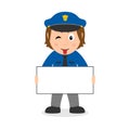 Policewoman Character with Blank Banner