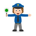 Policewoman Character with Signaling Disk