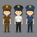 Policewoman Character Wearing Various Uniform