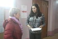 Policies Evgeniya Chirikova and candidate Natalia Alymova at a polling station in Khimki