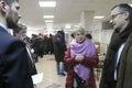 Policies Evgeniya Chirikova communicates with observers at the polling station