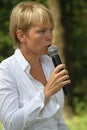 Policies Evgeniya Chirikova speaks to activists in Khimki forest