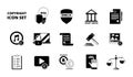 Policy copyright icon. Terms and conditions legal patent compliance standards individual rights protection vector black