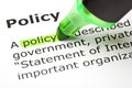 'Policy' highlighted in green Royalty Free Stock Photo