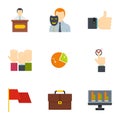 Policy icons set, flat style