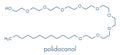Polidocanol sclerosant drug molecule. Used in treatment of varicose veins. Skeletal formula.