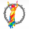 Poligon silhouette dancing human and melody circle, music battle party background