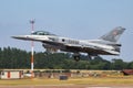 Polish Air Force Lockheed Martin F-16C Fighting Falcon 4055 fighter jet aircraft arrival and landing for RIAT Royal Royalty Free Stock Photo