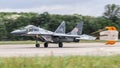 MiÃâsk Mazowiecki, Poland - August 14, 2014: Polish Air Force MiG-29 fighter jet at EPMM military airport Royalty Free Stock Photo