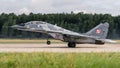 MiÃâsk Mazowiecki, Poland - August 14, 2014: Polish Air Force MiG-29 fighter jet at EPMM military airport Royalty Free Stock Photo