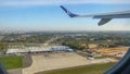 LOT Polish airlines aircraft over Cargo terminal in Chopin airport.