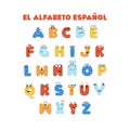 Spanish cute alphabet with doodle hand drawn characters for kids education Royalty Free Stock Photo