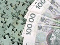 Polish banknotes on puzzle background