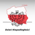 Polish banner with coat of arm, eagle, flag and map. Translation Independence day, november 11. Concept vector design