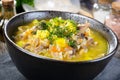 Polish barley soup with vegetables and chicken heart Royalty Free Stock Photo