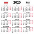 Polish calendar 2020, Monday