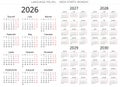 Polish calendar 2026, 2027, 2028, 2029, 2030 year. Vector illustration Poland Royalty Free Stock Photo
