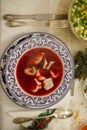 Polish christmas red beet soup with dumplings Royalty Free Stock Photo