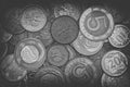 Polish coins in black and white Royalty Free Stock Photo