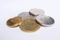 Polish coins of different denominations. Royalty Free Stock Photo