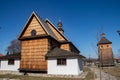 Polish country side wooden Catholic church, simple and robust