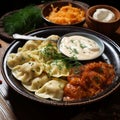 Polish dish pierogi with sour cream 1