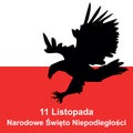 Polish eagle and polish flag in background. Concept of Polish in